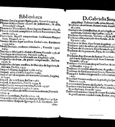 Bibliotheca doctoris Gabrielis Sora... - - : incipiens a cognominibus auctorum frequ¯eter citari solitis, interdum à nominibus quandoq à fedibus materiarum, ordine alphabetico congesta... martij 1618(1618) document 543311