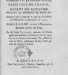 Éloge de Philippe d'Orléans,... régent... pendant la minorité de Louis XV. Discours qui a remporté l(1780) document 409985