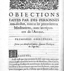Les M&eacute;ditations m&eacute;taphysiques de Ren&eacute; Descartes touchant la premi&egrave;re philosophie. 2e &eacute;dition reve&uuml;e et corrig&eacute;e par le traducteur (Charles d'Albert, duc de Luynes) et augment&eacute;e de la version d'une lettre de M. Des Cartes au R. P. Dinet...(1661) document 452955