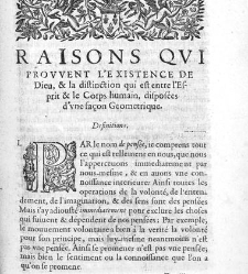 Les M&eacute;ditations m&eacute;taphysiques de Ren&eacute; Descartes touchant la premi&egrave;re philosophie. 2e &eacute;dition reve&uuml;e et corrig&eacute;e par le traducteur (Charles d'Albert, duc de Luynes) et augment&eacute;e de la version d'une lettre de M. Des Cartes au R. P. Dinet...(1661) document 453038
