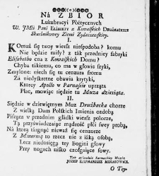 Zbiór rytmów duchownych Panegirycznych Moralnych i Swiatowych [...] Elżbiety z Kowalskich Druzbackiey [...] Zebrany y do druku podany przez J. Z. R. K. O. W. etc. [Załuskiego Józefa Andrzeja](1752) document 487897