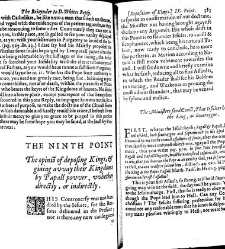 The answere vnto the nine points of controuersy, proposed by our late soueraygne (of famous memory) vnto M. Fisher of the Society of Iesus And the reioynder vnto the reply of D. Francis VVhite minister. With the picture of the sayd minister, or censure of(1626) document 312739