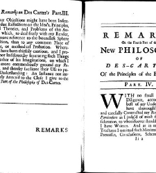 Remarks on the new philosophy of Des-Cartes in four parts ... / done by a gentleman.(1700) document 314707